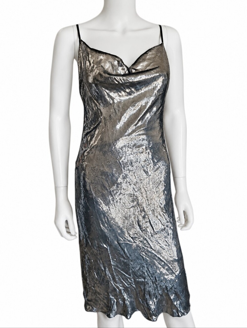 PETAR PETROV | Alena Silver Velvet Lamé Cowl Neck Midi Slip Dress NWT FR34 XS